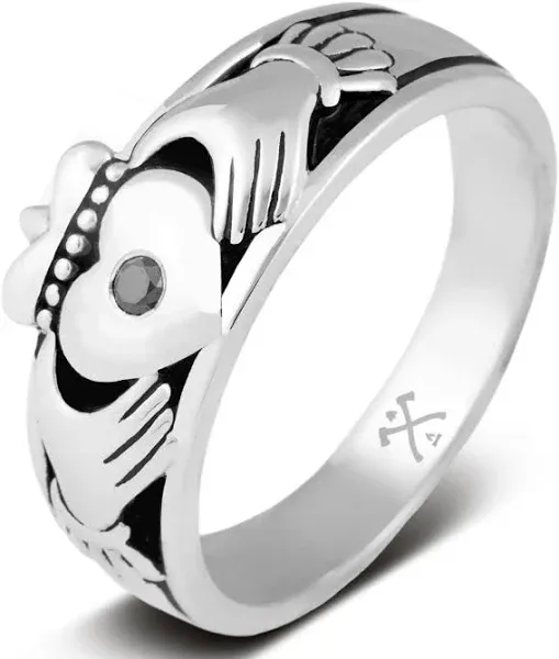 Sterling Silver Claddagh Wedding Band with Black Diamond