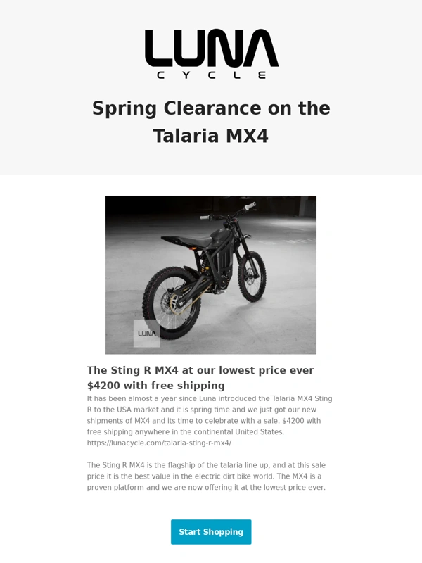 Luna Cycle - Spring Clearing Sale on the Talaria Sting MX4