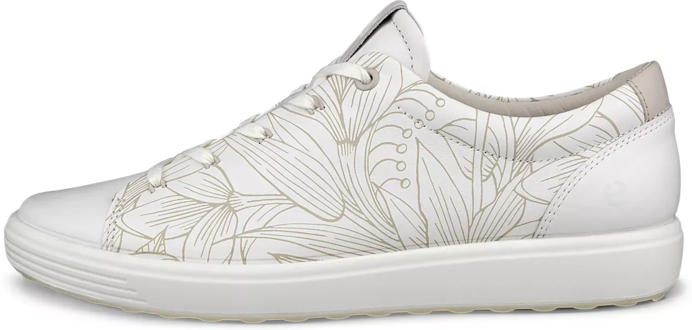 ECCO Soft 7 - Women's Leather Floral Shoe - White