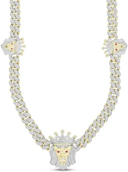 Men's 10K Yellow Gold 2 Ct tw Diamond & Ruby Lion Necklace