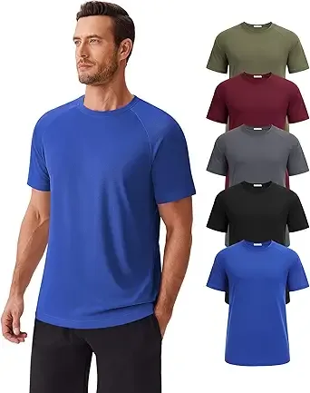 PINSPARK Quick Dry Gym Workout Shirts Men Multipack Moisture Wicking Tee Shirts Mens Tshirts Crew Neck Undershirts Plain T-Shirt Pack