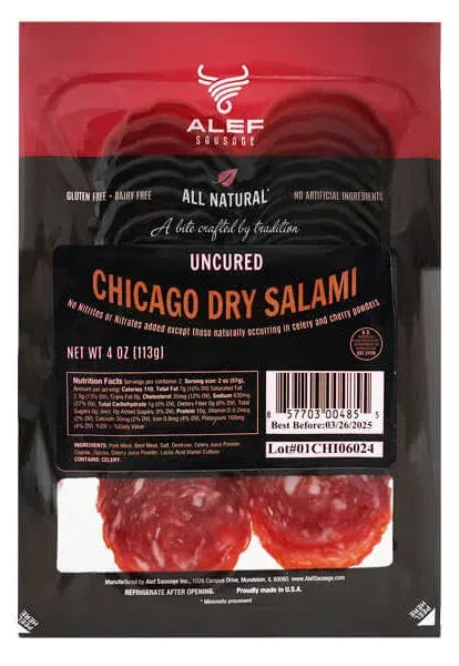 Salami Dry Chicago Sliced 3.99 oz 113gr