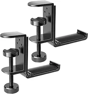 APPHOME Foldable Headphone Stand Hanger Holder, Space-Saving Aluminum Soundbar Stand with Universal Fit for Gaming PC Accessories, Under Desk Clamp Hook Mount (Black-2PC) $15.99