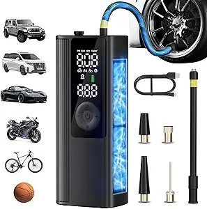 Anycash Tire Inflator Portable Air Compressor, Cordless Air Pump for Car Tires with Digital Pressure Gauge, 150 PSI Fast Tire Inflator for Car, Motorcycle, Bicycle – LED Light and Auto Shut-Off