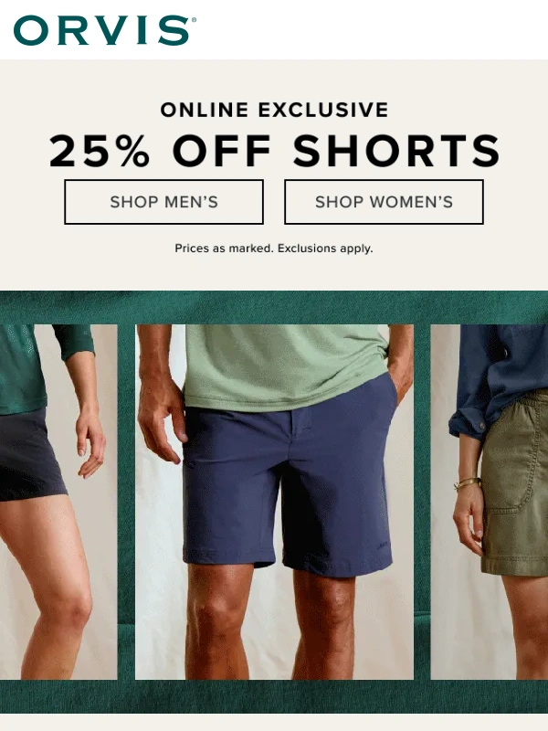 Orvis - It’s on! 25% OFF Men's & Women's shorts