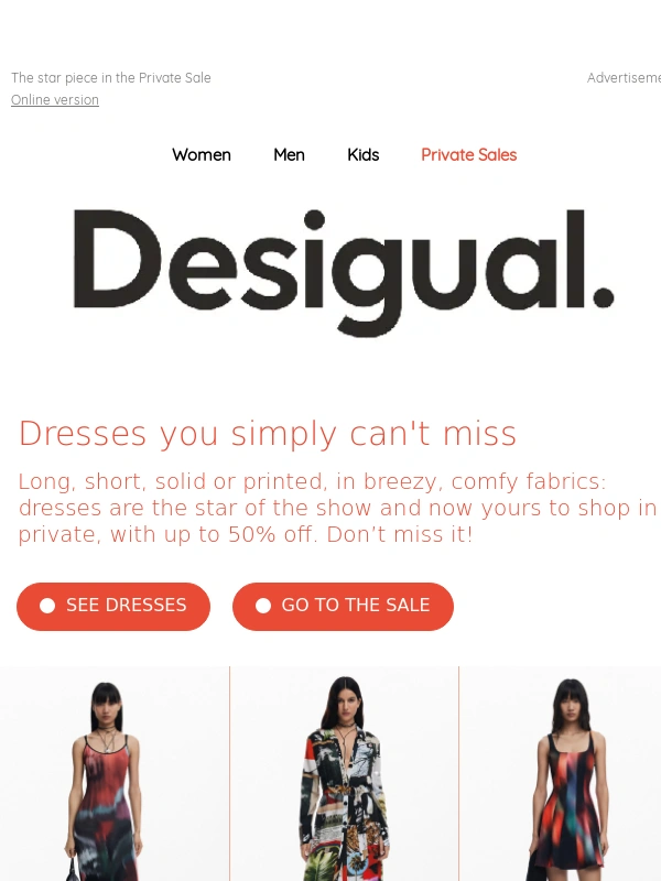 Desigual - Dresses up to 50% off. EXCLUSIVE ACCESS!