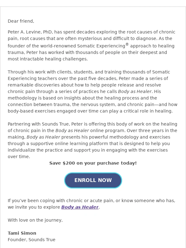 Sounds True - A letter from Tami Simon to people experiencing chronic pain