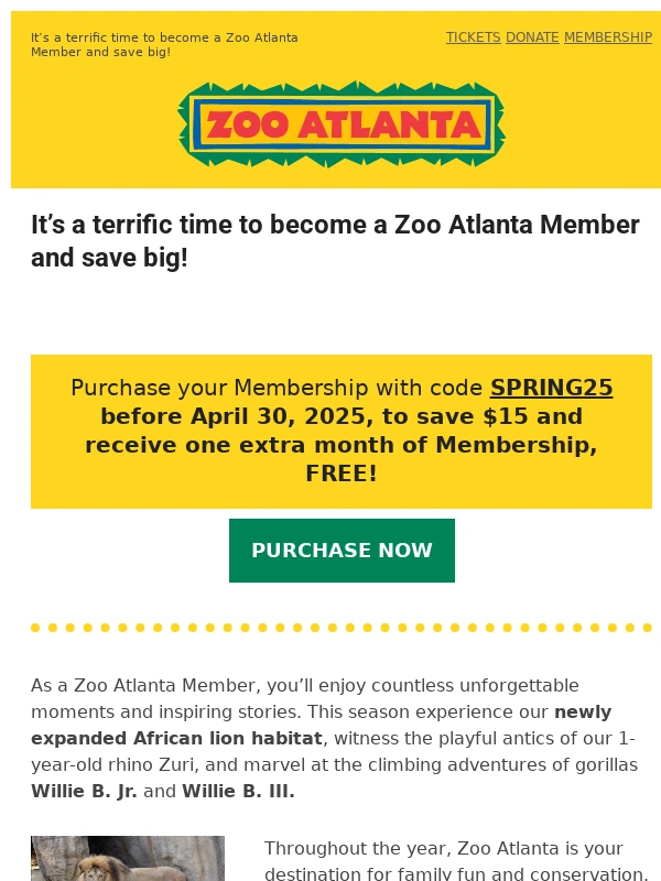 Zoo Atlanta - Save $15 + 1 Month Free on Membership