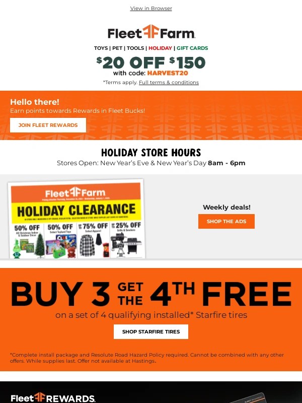 Mills Fleet Farm - Buy 3 Starfire tires & get the 4th FREE!
