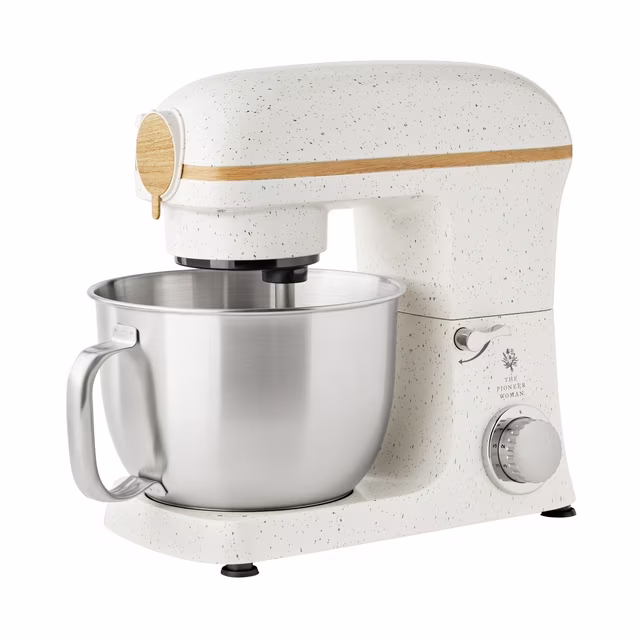 The Pioneer Woman 5 Quart 600W 6-Speed Professional Stand Mixer with Beater, Dough Hook and Whisk-Linen Speckle