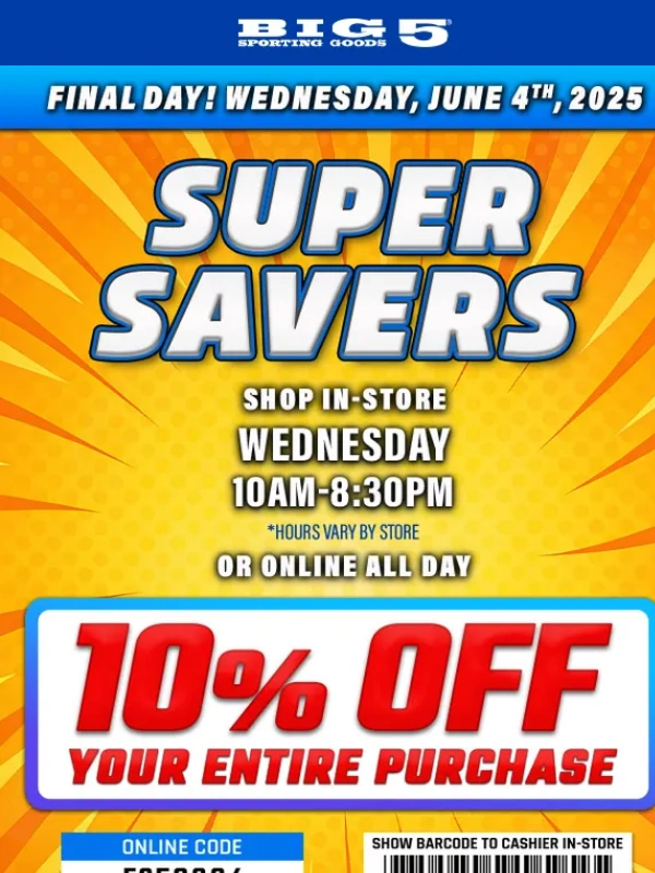 Big 5 Sporting Goods - Expires Today! >> 10% Off Coupon!