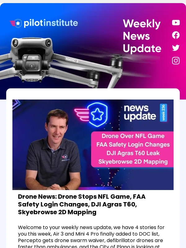 Pilot Institute - Drone News: Air 3 & Mini 4 DOC,Percepto Drone Swarm Waiver,Defibrillator Drones,and Texas Zoning