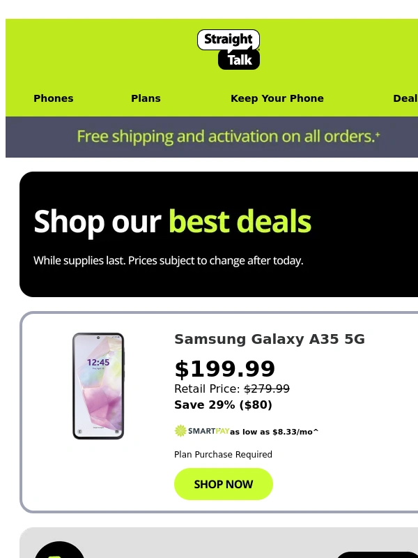 Straight Talk - Save $80 on Galaxy A35 5G + FREE shipping