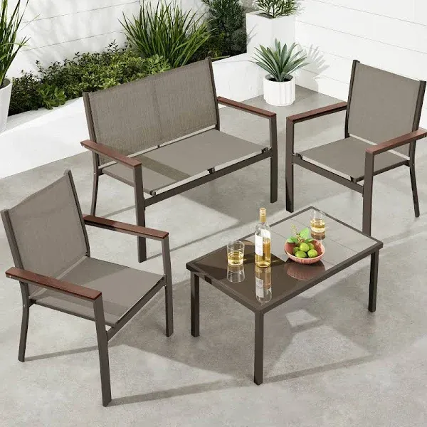 Best Choice Products 4-Piece Outdoor Patio Conversation Furniture Set with Loveseat and Table