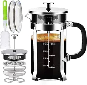 YMMIND French Press Coffee Maker with Stainless Steel 4 Filters System (Copper 12oz)