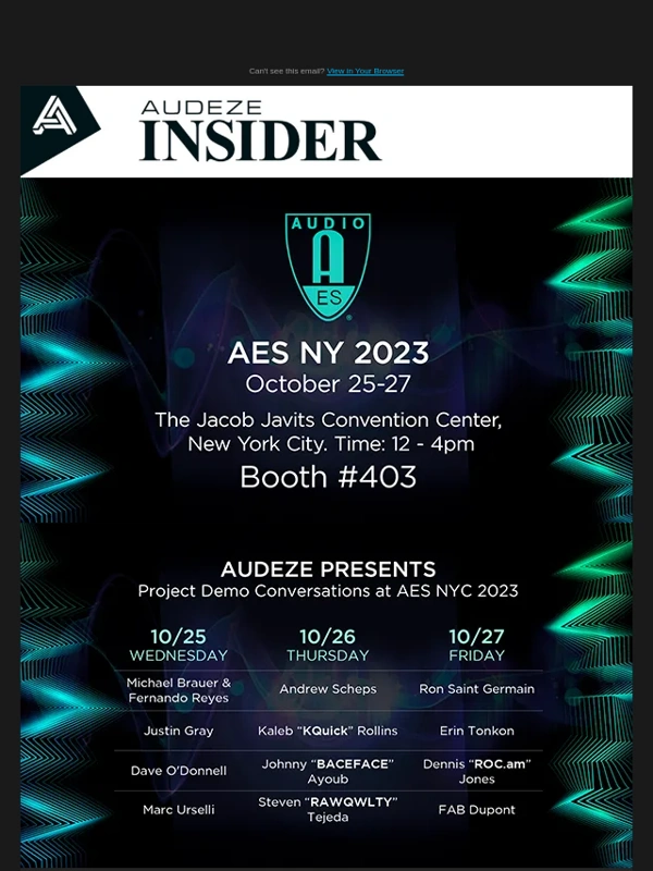Audeze - Visit us at AES NYC for Exclusive Presentations with Top Audio Engineers