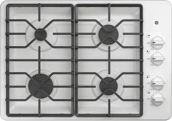 GE 30" White Built-In Gas Cooktop