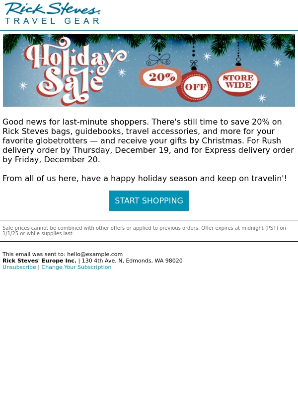Rick Steves - Last chance for 20% off & delivery by Christmas