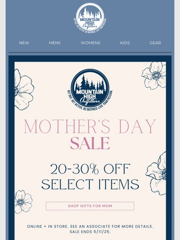 Mountain High Outfitters - Mother's Day Sale is ON: up to 30% OFF Hoka,ON,Free People Movement + more!
