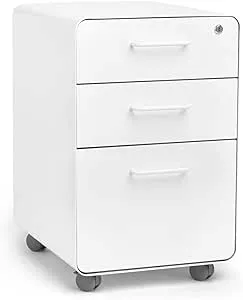 Poppin White Stow 3-Drawer File Cabinet, Rolling