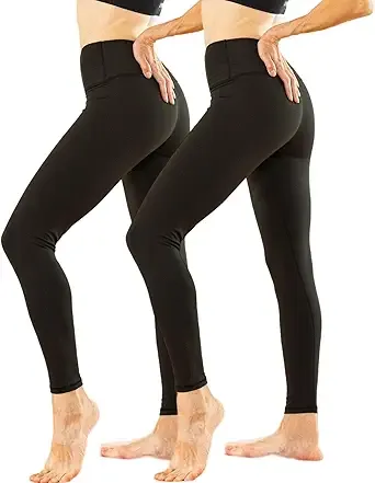 TRIUNION 2 Pack High Waisted Leggings for Women No See-Through Tummy Control Yoga Leggings for Women Workout Running Leggings,Black,Medium