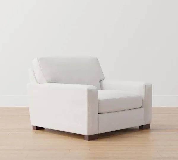 Pottery Barn Turner Square Arm Upholstered Grand Armchair Nailheads Down Blend Wrapped Cushions