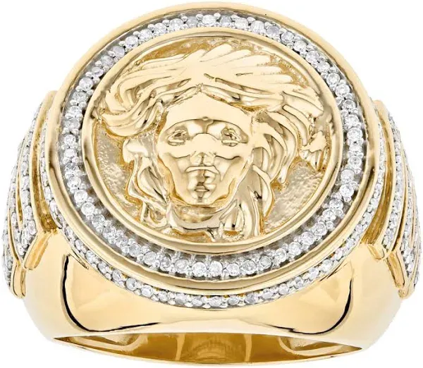 ItsHot 14K Gold Diamond Men's Versace Style Ring 1.88ct Medusa