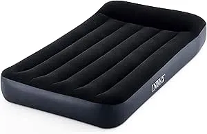 Intex Dura-Beam Standard Pillow Top Airbed Comfortable Blow Up Portable Air Mattress with Built-in Electric Pump and Carrying Bag, Twin Size, Blue