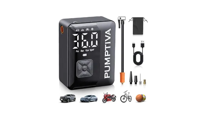 Tire Inflator Portable Air Compressor, 150 PSI Portable Electric Bike Pump Auto Shut-Off Cordless Mini Car Tire Air Pump with Accurate LCD Display LED Light for Car, Motorcycle, Bicycle, Bike, Ball