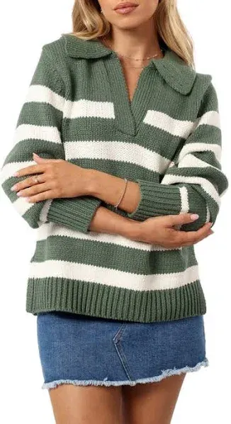 Petal & Pup Women's Shea Stripe Johnny Collar Sweater