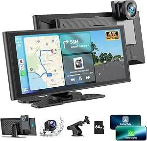 Volam 9.26" Apple CarPlay & Android Auto Portable Car Stereo with 4K Dash Cam, 1080p Backup Cam, 64GB Card