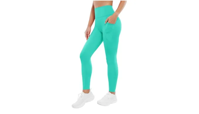 BRXL Womens High Waisted Yoga Seamless Athletic Leggings Tummy Control Compression Butter Workout Legging Pants Side Pockets Mint Green
