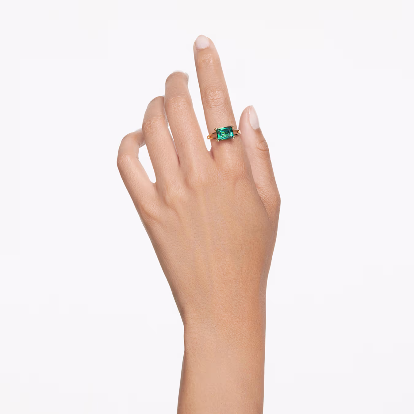 Stilla cocktail ring - Rectangular cut, Green, Gold-tone plated
