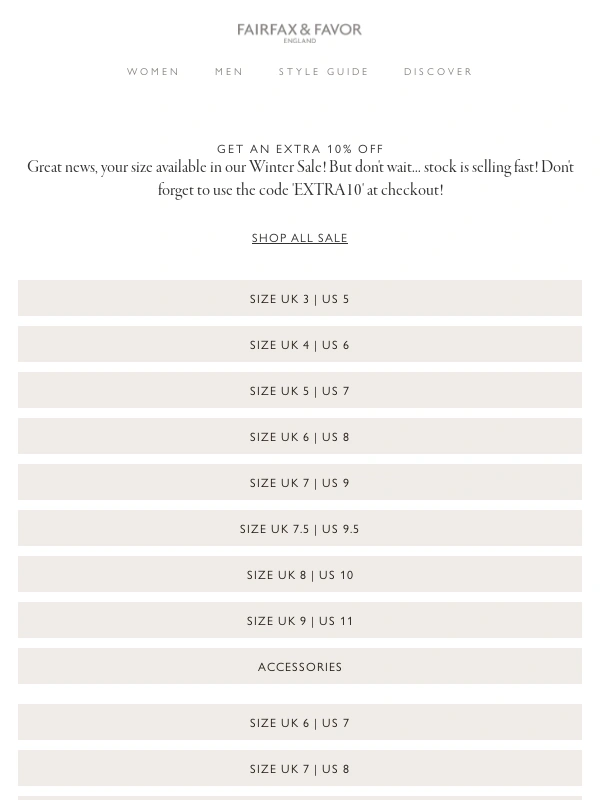 Fairfax and Favor - Your size is on SALE!