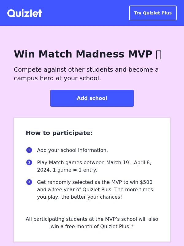 Quizlet - Win free Quizlet Plus for your school?