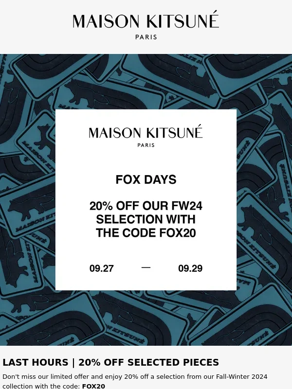 Maison Kitsune - Last hours | 20% off selected pieces