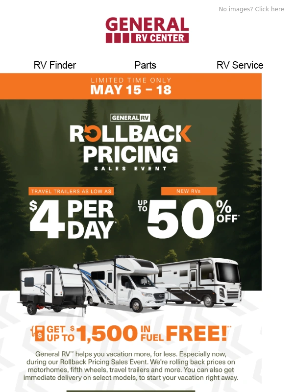 General RV center - New RVs as low as $4/day