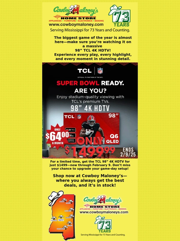 Cowboy Maloney - Get Game Day Ready – TCL 98” 4K HDTV for $1499! ??