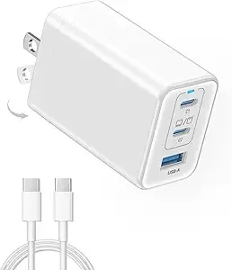 67W USB C Charger, 3-Port PPS GaN Fast Charger Block, Foldable and Portable USB Wall Charger Block Compatible with MacBook Pro/Air, Galaxy, Dell XPS, iPhone 16/Pro, Switch,Pixel,Drones – White