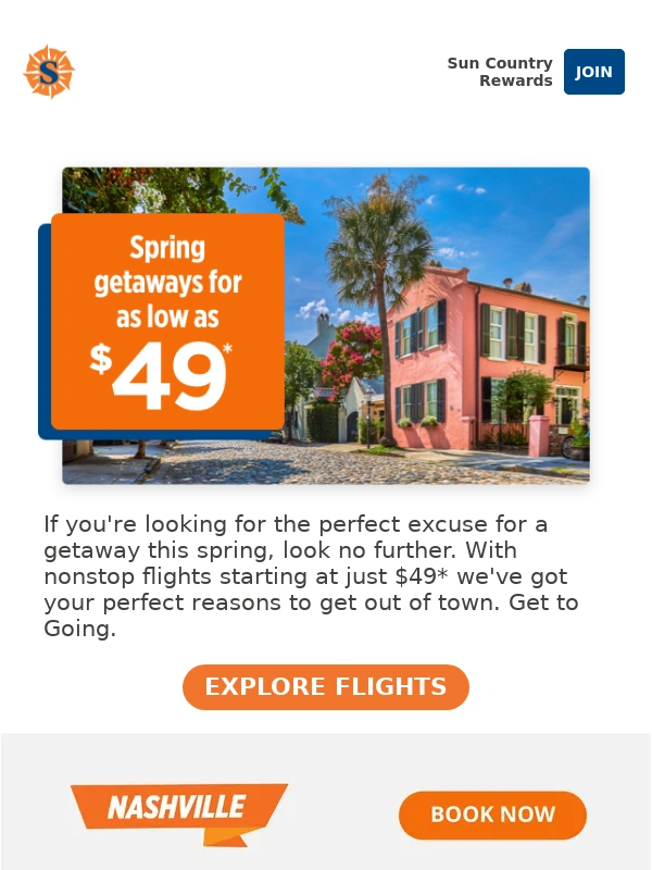 Sun Country - Don't miss out on $49* spring getaways