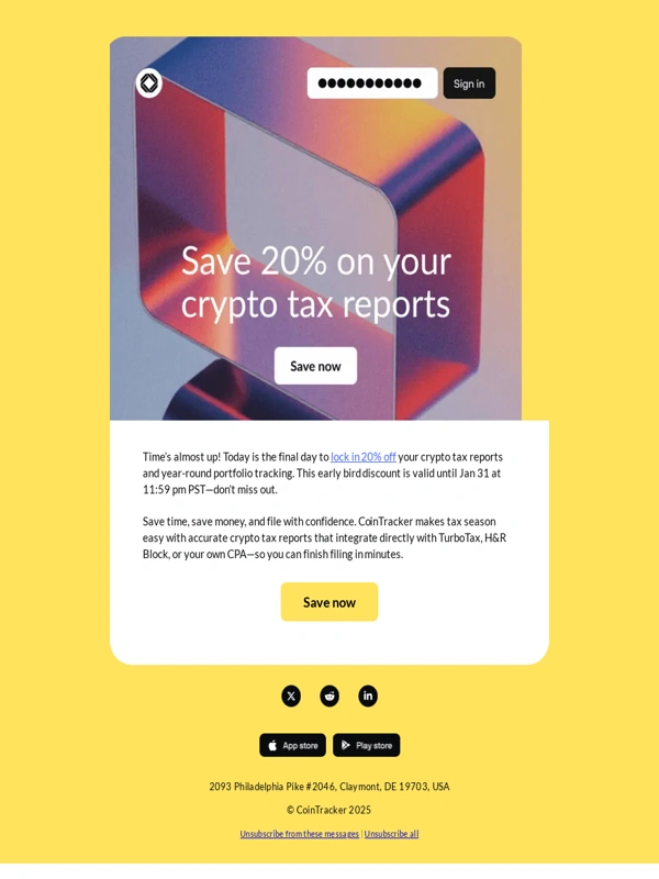 CoinTracker - Last chance—save 20% on crypto tax reports today