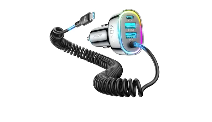 USB-C Car Charger, 60W Super Fast Adapter with 5ft 30W Type-C Coiled Cable, Car Phone Charger for iPhone 16 Pro Max, Samsung Galaxy S24/S23, Google Pixel, iPad Pro