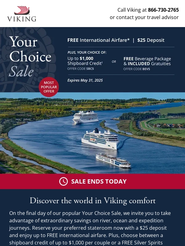 Viking Cruises - Last day to choose your savings