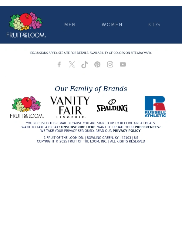FRUIT OF THE LOOM - New Year,New Undies 25% Off!