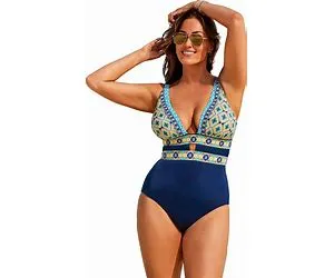 Plus Size Women's Plunge One Piece Swimsuit By Swimsuits For All In Electric Boho (Size 24)
