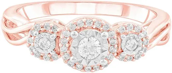 Helzberg Diamonds 1/4 ct. tw. Three-Stone Halo Engagement Ring with Illusion Settings