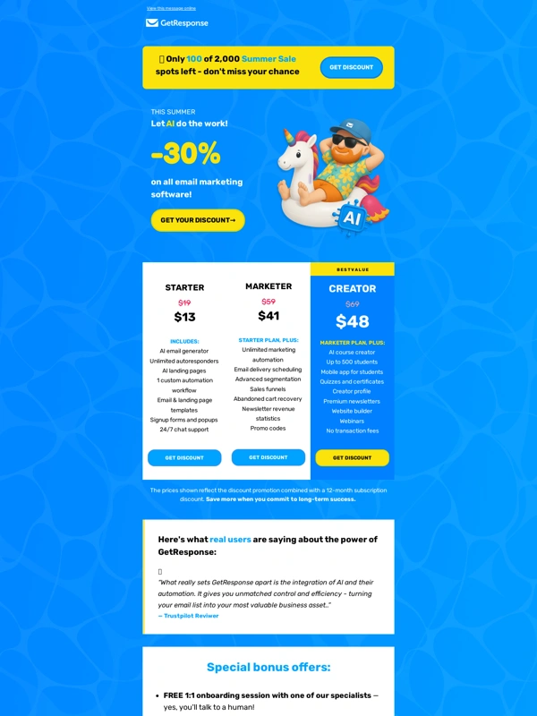 GetResponse - Ends today: 30% OFF AI email marketing tools