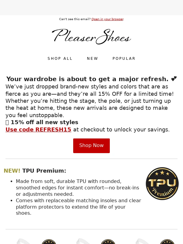 Pleaser Shoes - 15% Off New Styles - Time's Running Out!
