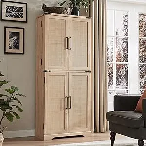 72" Tall Kitchen Pantry with Rattan Doors