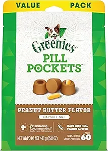 Greenies Pill Pockets for Dogs Large Size, Soft Dog Treats, with Real Peanut Butter, 15.8 oz. Pouch (60 Treats)